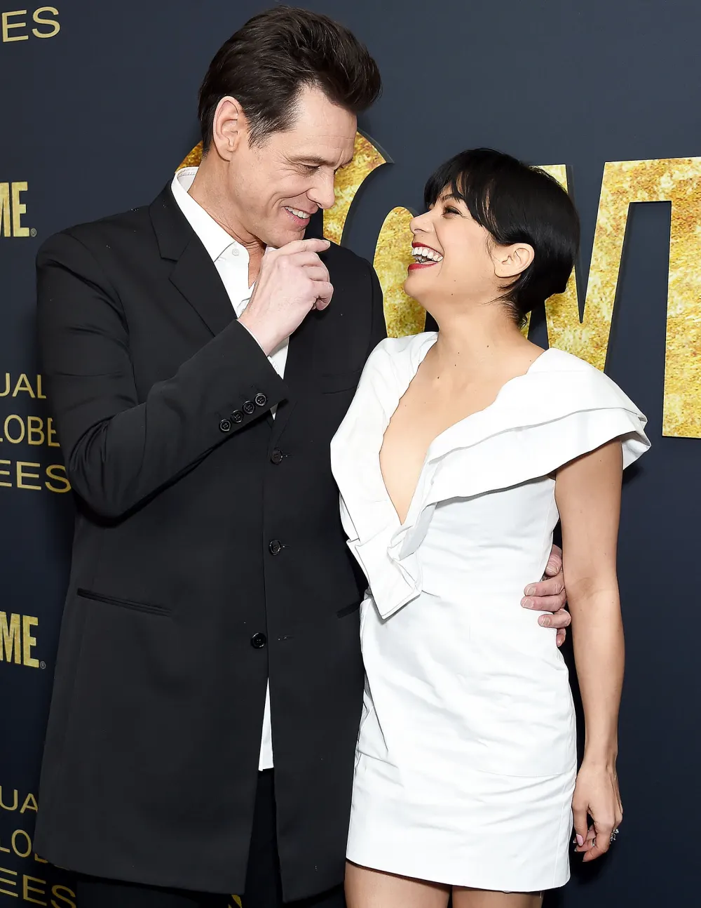 Jim Carrey Ginger Gonzaga Red Carpet Debut Golden Globes 2019 Party