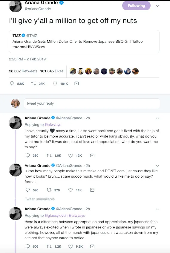 Ariana-Grande-Responds-for-Million-Dollar-Offer-to-Remove-Japanese-BBQ-Tattoo