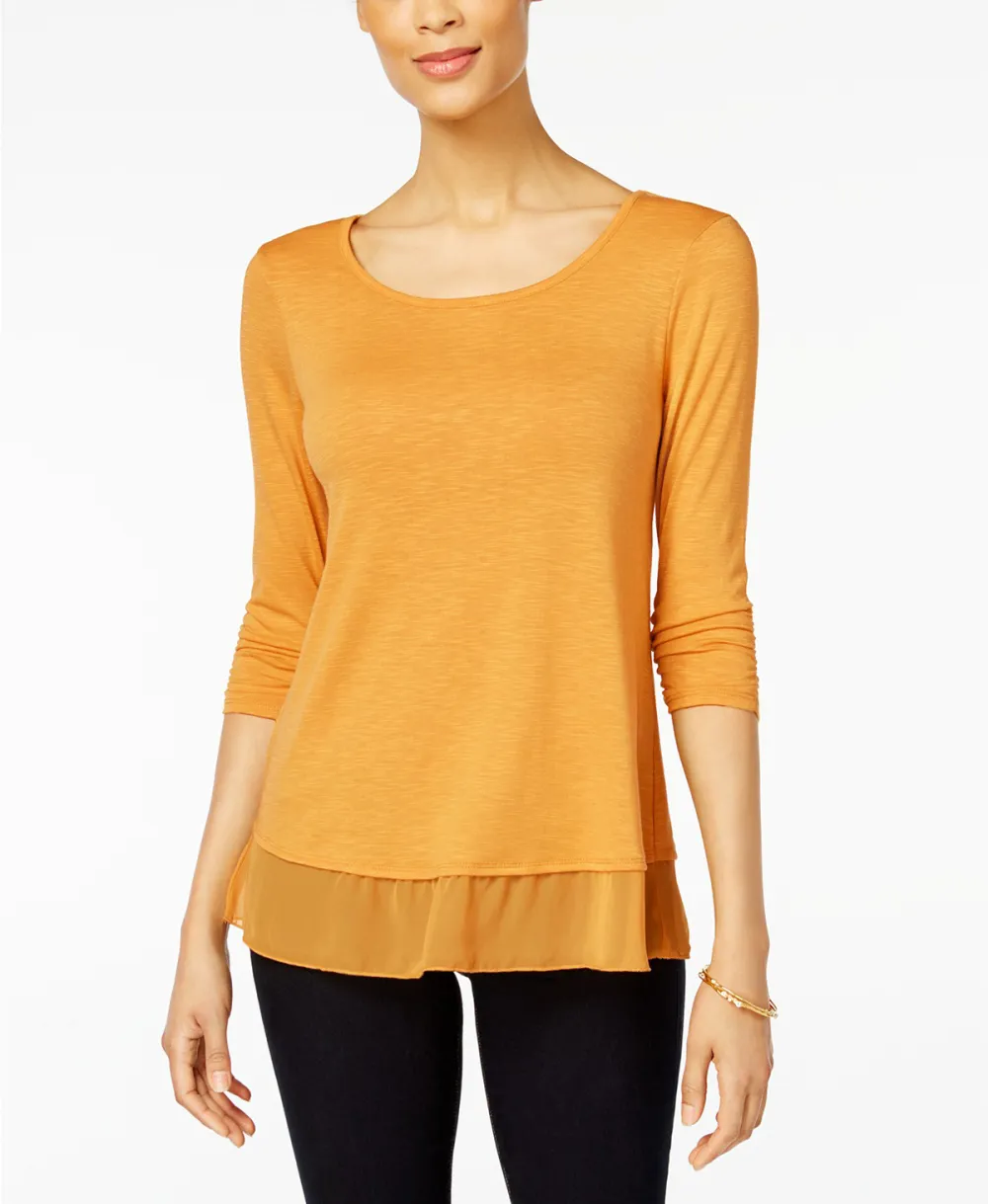 Chiffon Hem Top Yellow