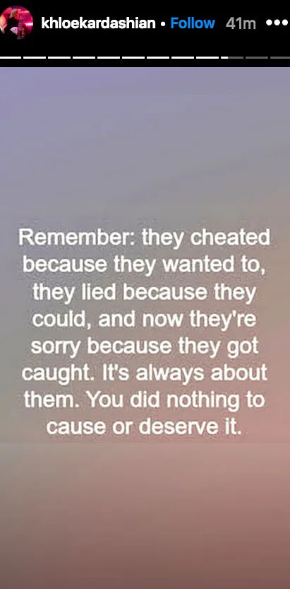 Khloe Kardashian Posts About Infidelity Amid Tristan Thompson Cheating Scandal