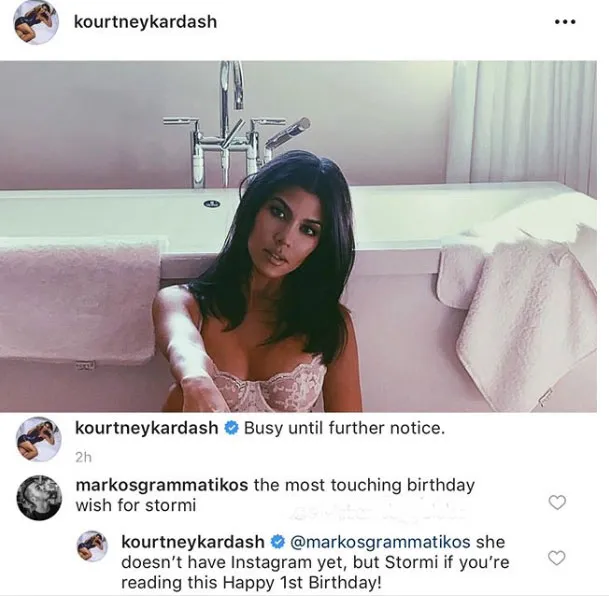 Kourtney Kardashian Blasts Fan Who Calls Her Out for Posting Scantily Clad Pic on Stormi&rsquo;s Birthday