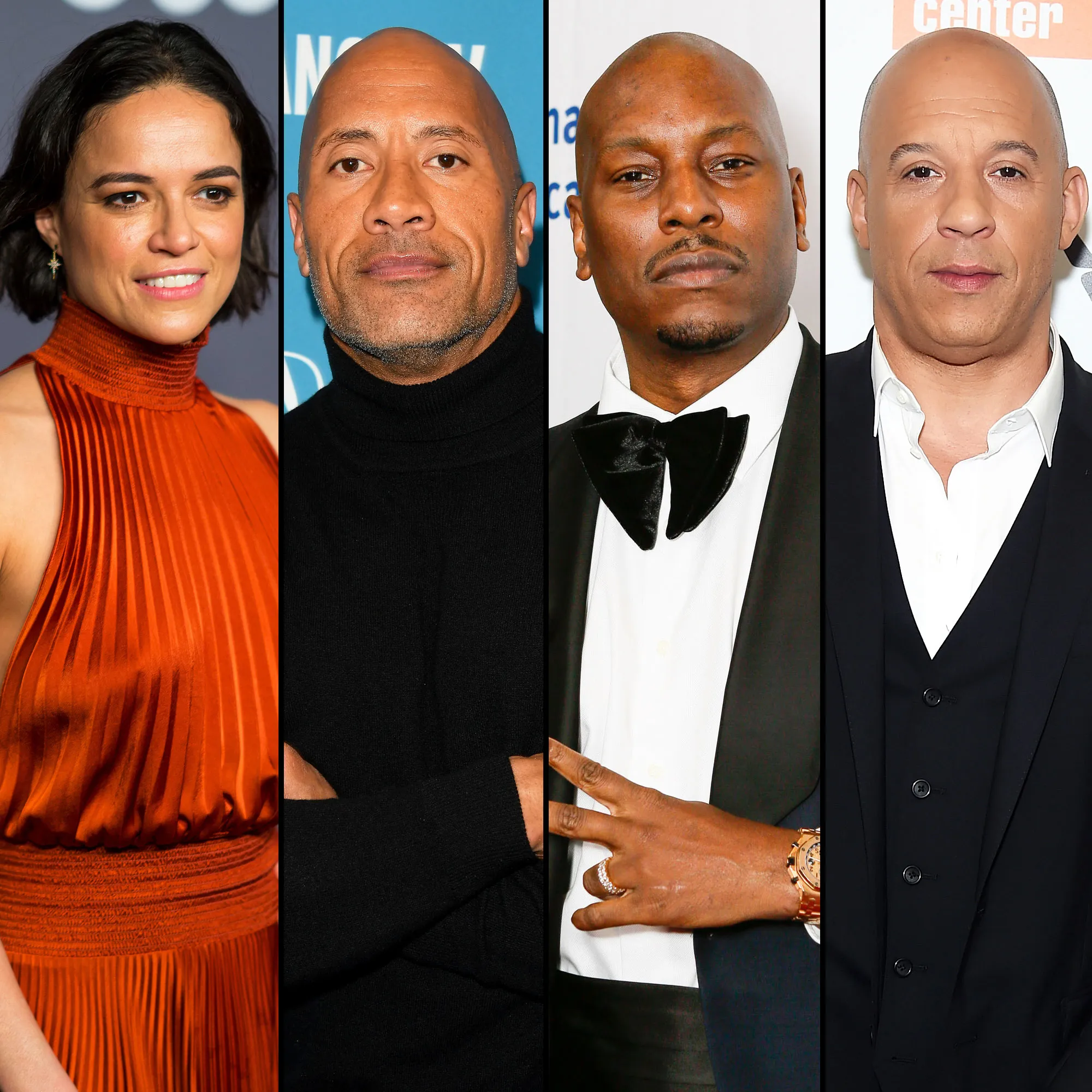 Michelle Rodriguez, Dwayne Johnson, Tyrese Gibson, and Vin Diesel