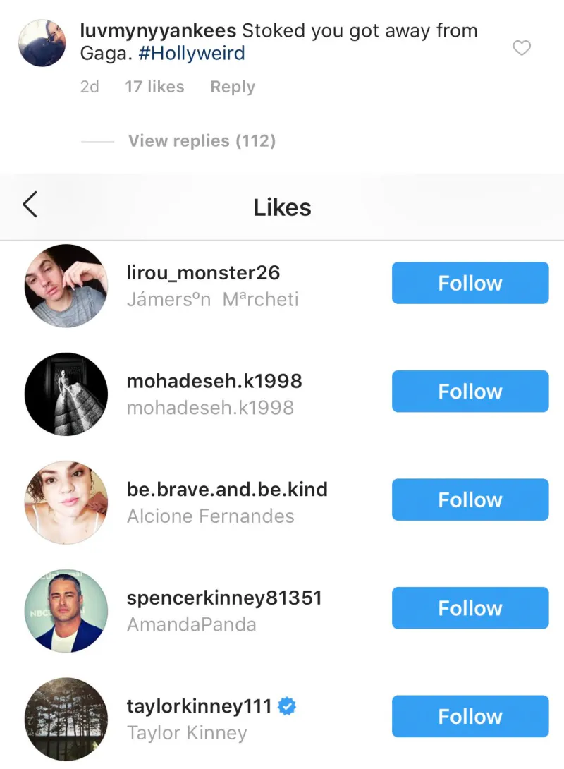 Taylor Kinney Likes Shady Instagram Comment Lady Gaga