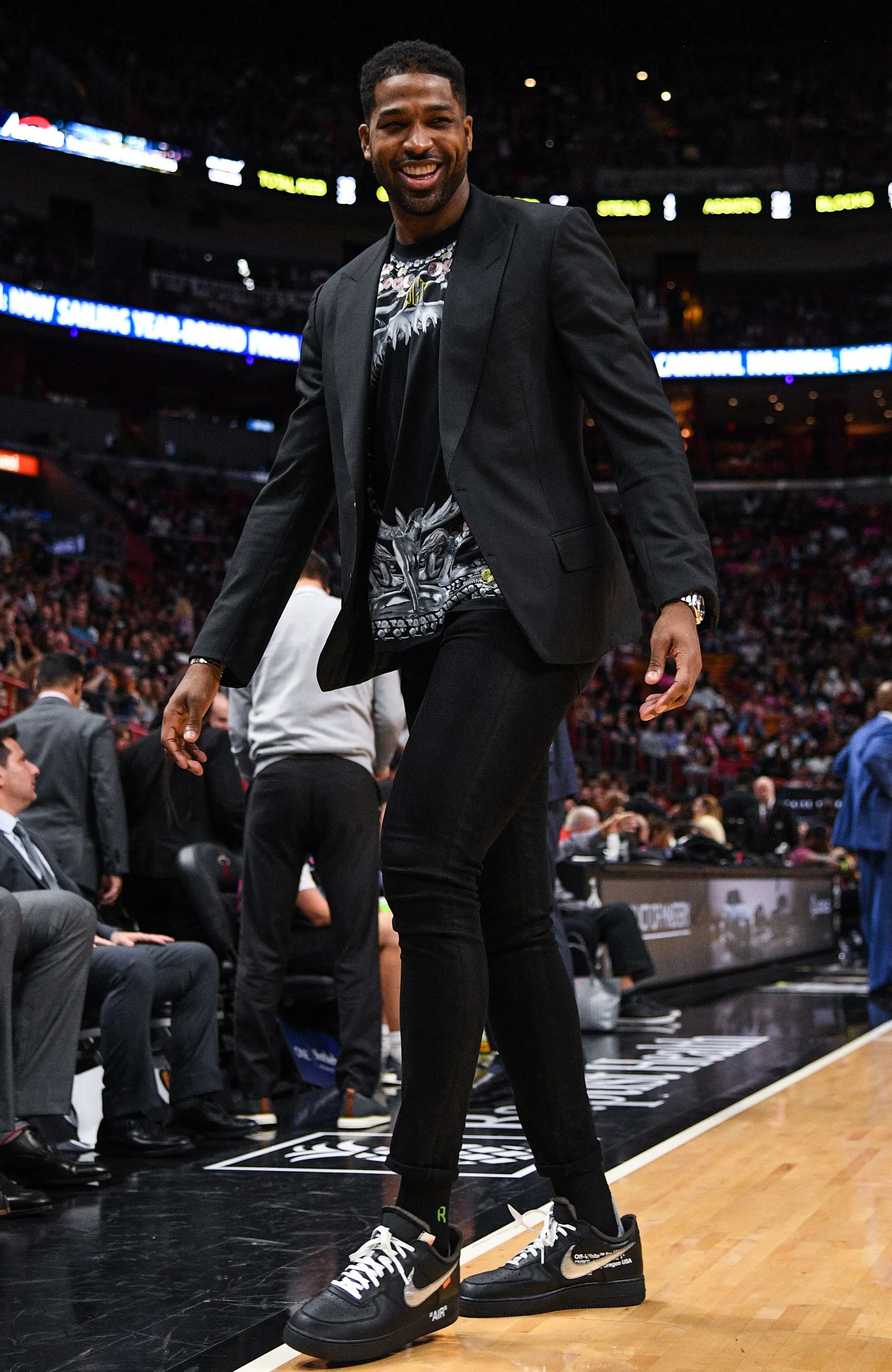 Tristan Thompson All Smiles at Cavaliers Game in Miami: Pics