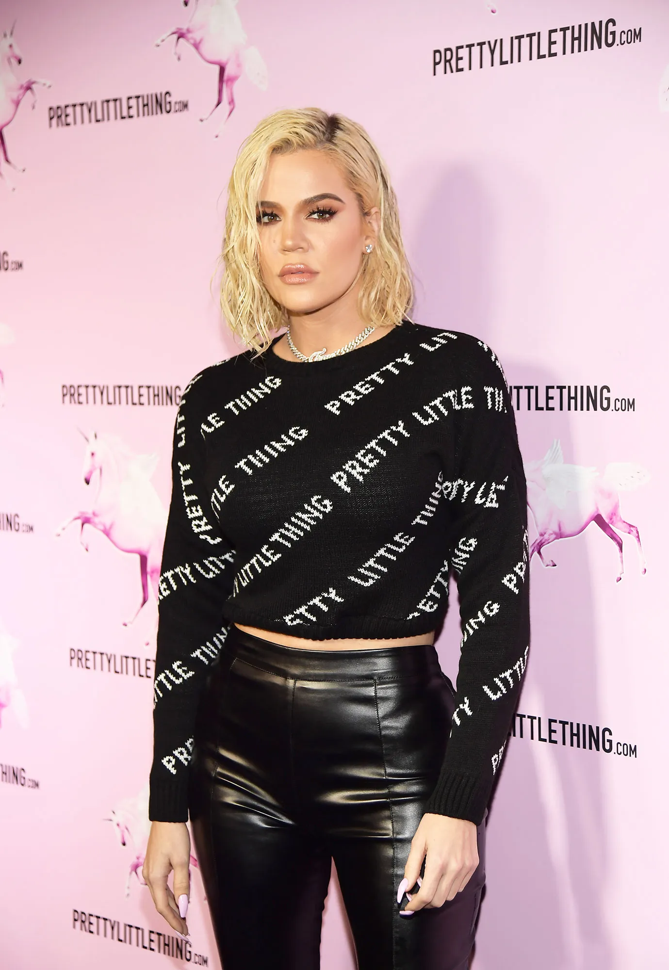 khloe kardashian prettylittlething black sweater black leather leggings west hair blonde