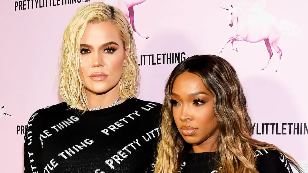 Khloe Kardashian Malika Haqq prettylittlething black sweater leather leggings