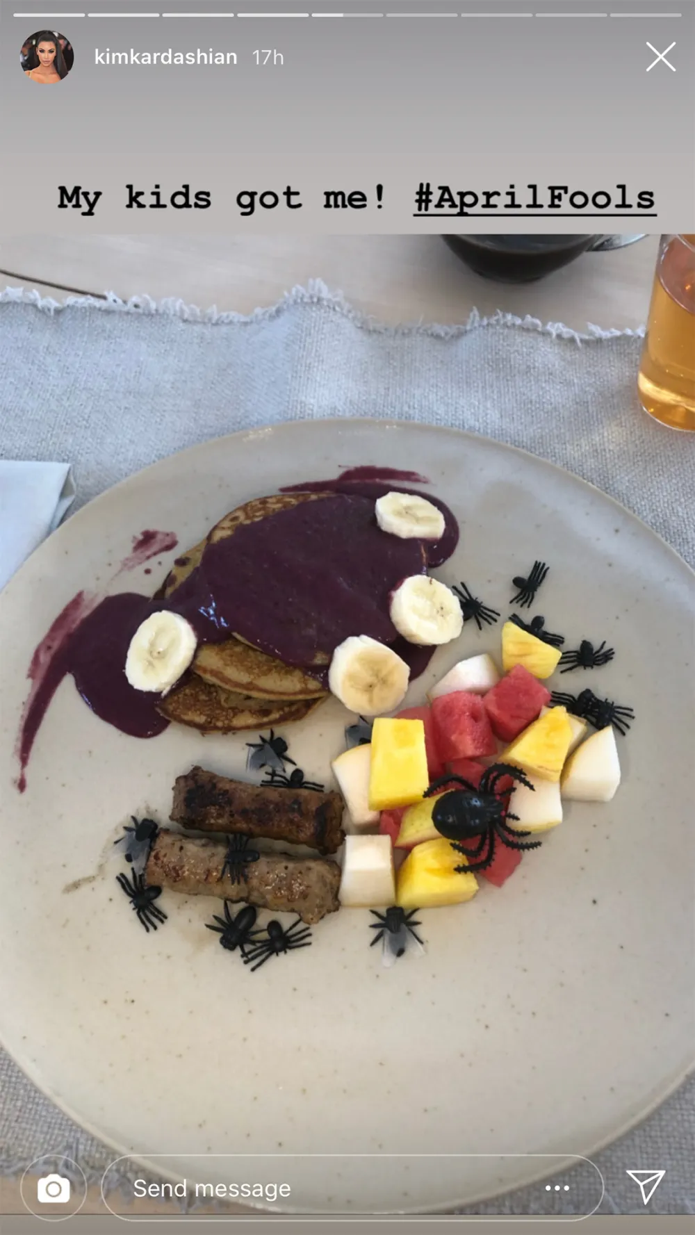 Kim Kardashian's Kids Prank Her With a 'Spider'-Covered Meal on April Fools&rsquo; Day
