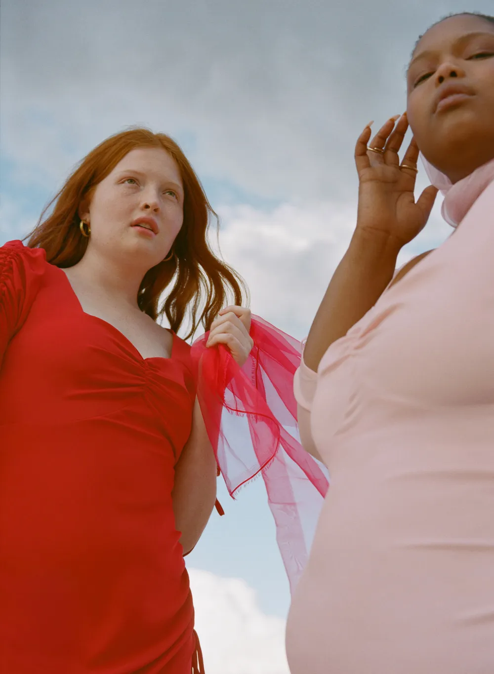 Rodarte x Universal Standard collection pink outfit red dress