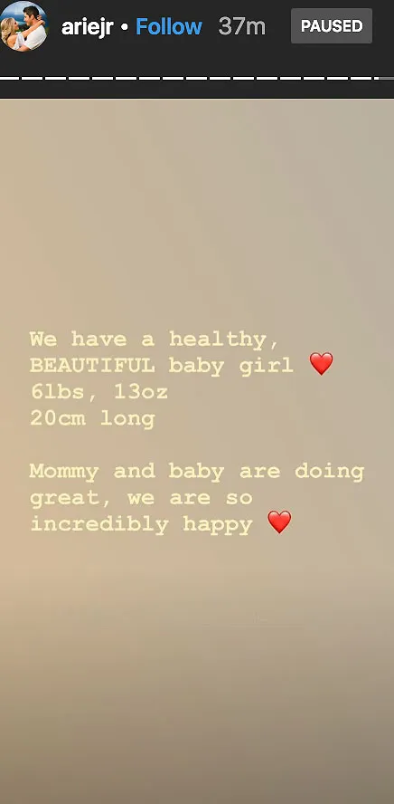 Arie Luyendyk Jr. and Lauren Burnham Birth Announcement