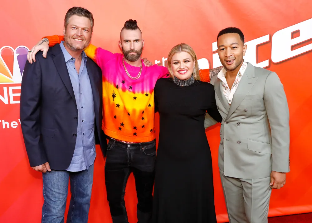 Blake Shelton, Adam Levine, Kelly Clarkson, and John Legend