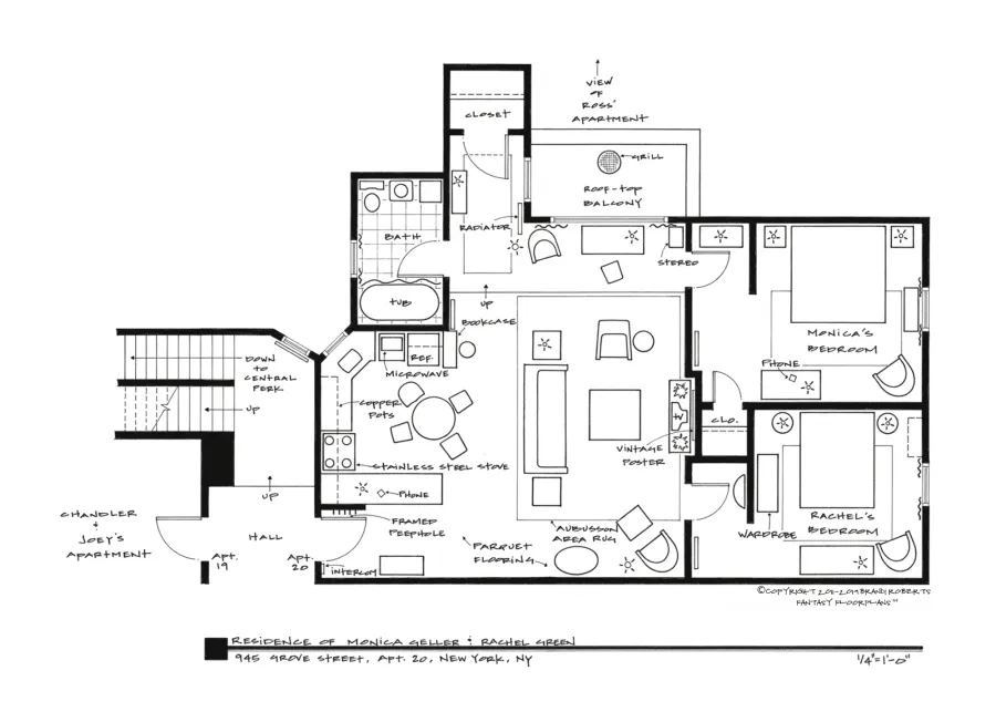Friends-Monica-and-Rachel-blacklines-by-Fantasy-Floorplans