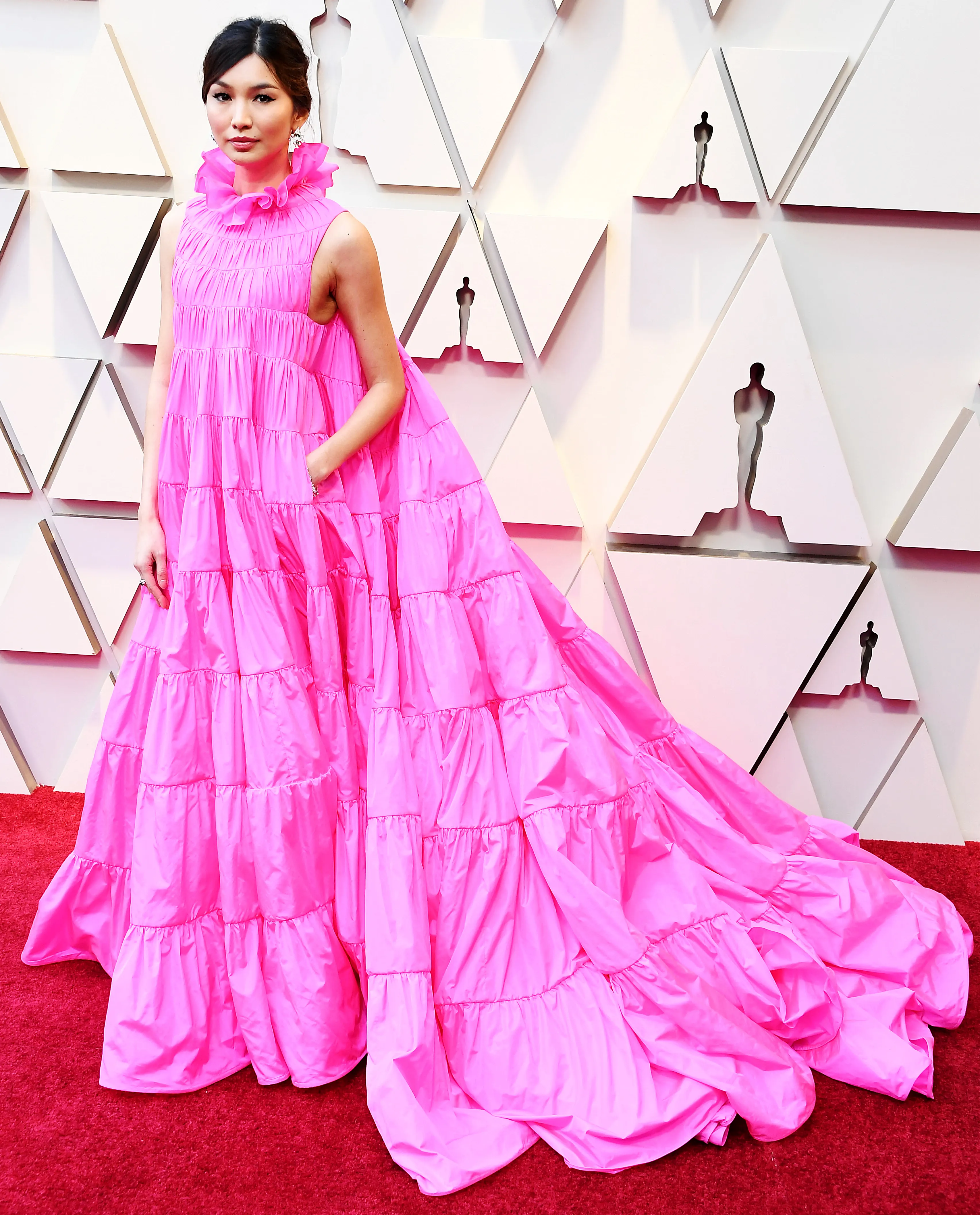 Gemma Chan Loves Red Carpet Dress With Pockets