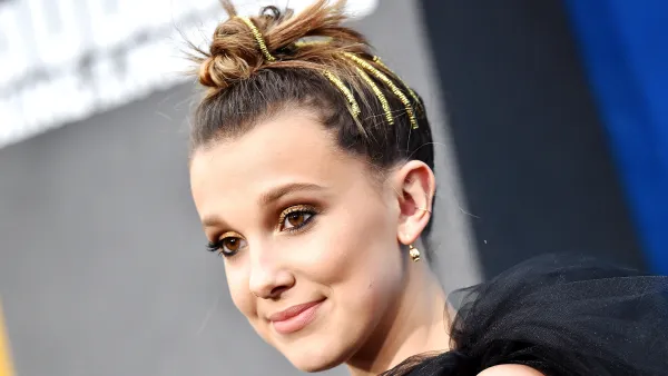 Millie Bobby Brown Gold Godzilla Premiere Updo