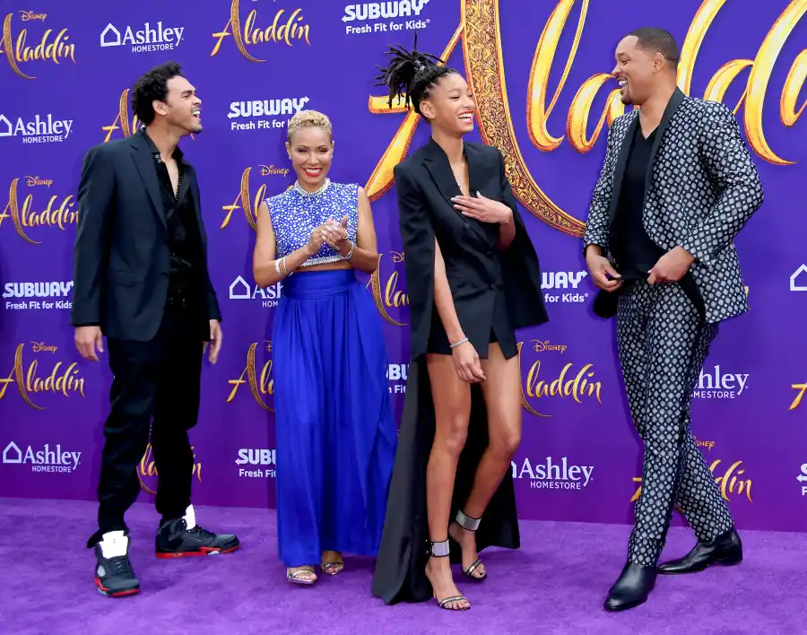 Trey-Smith,-Jada-Pinkett-Smith,-Willow-Smith-and-Will-Smith-Aladdin-premiere