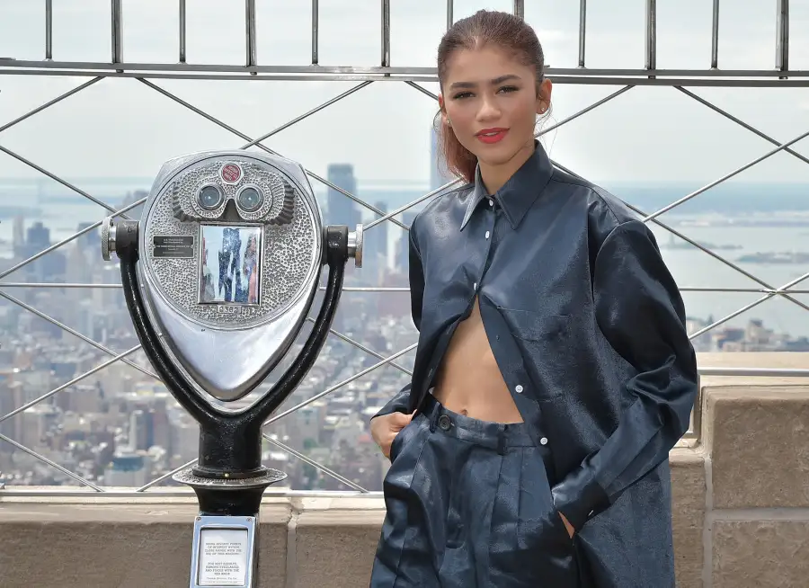 Zendaya Shows Abs in Silk Suit NYC