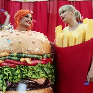 Katy Perry Dressed as a Hamburger and Taylor Swift Dressed as French Fries in the Video for You Need To Calm Down