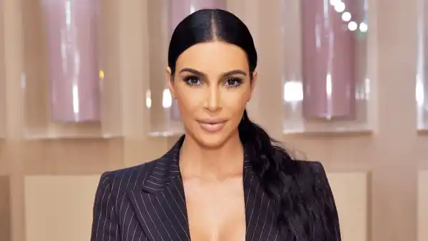Kim Kardashian Pinstripe Suit December 4, 2018