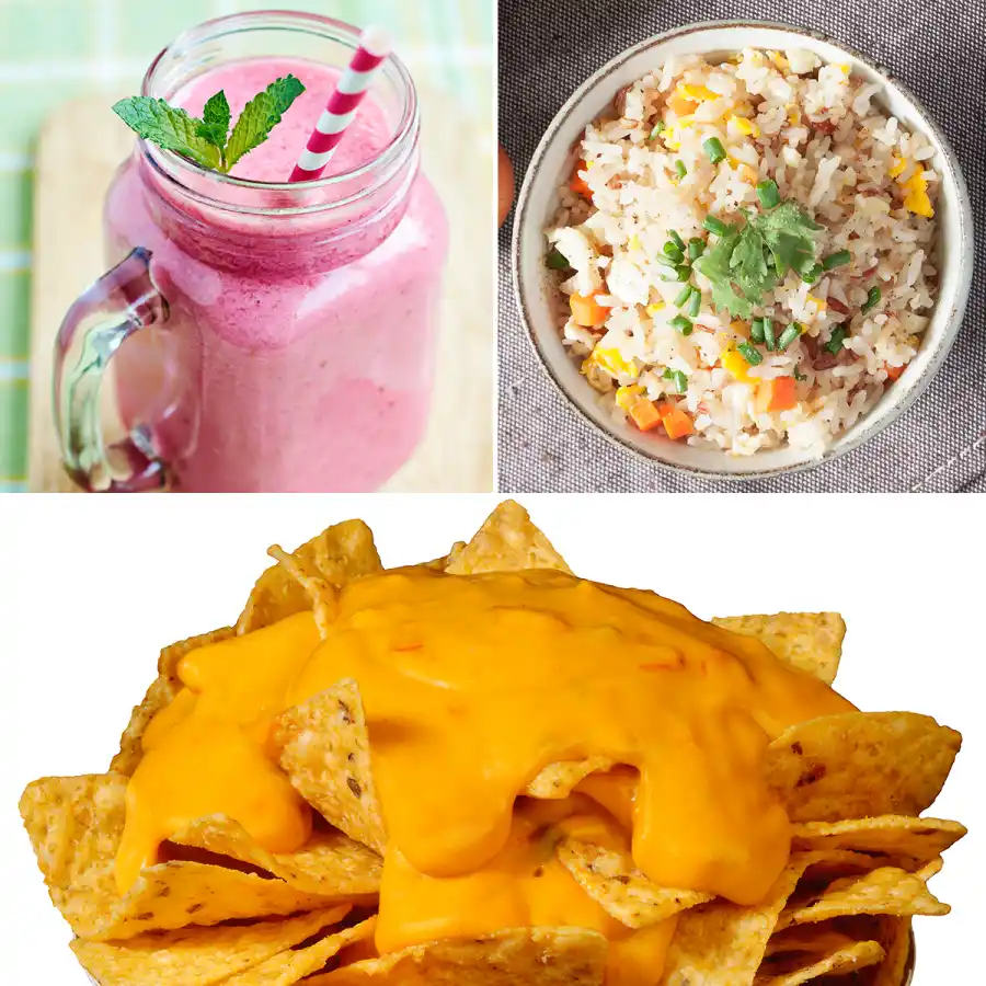 Smoothie-Thai-Rice-Cheesy-Nachos