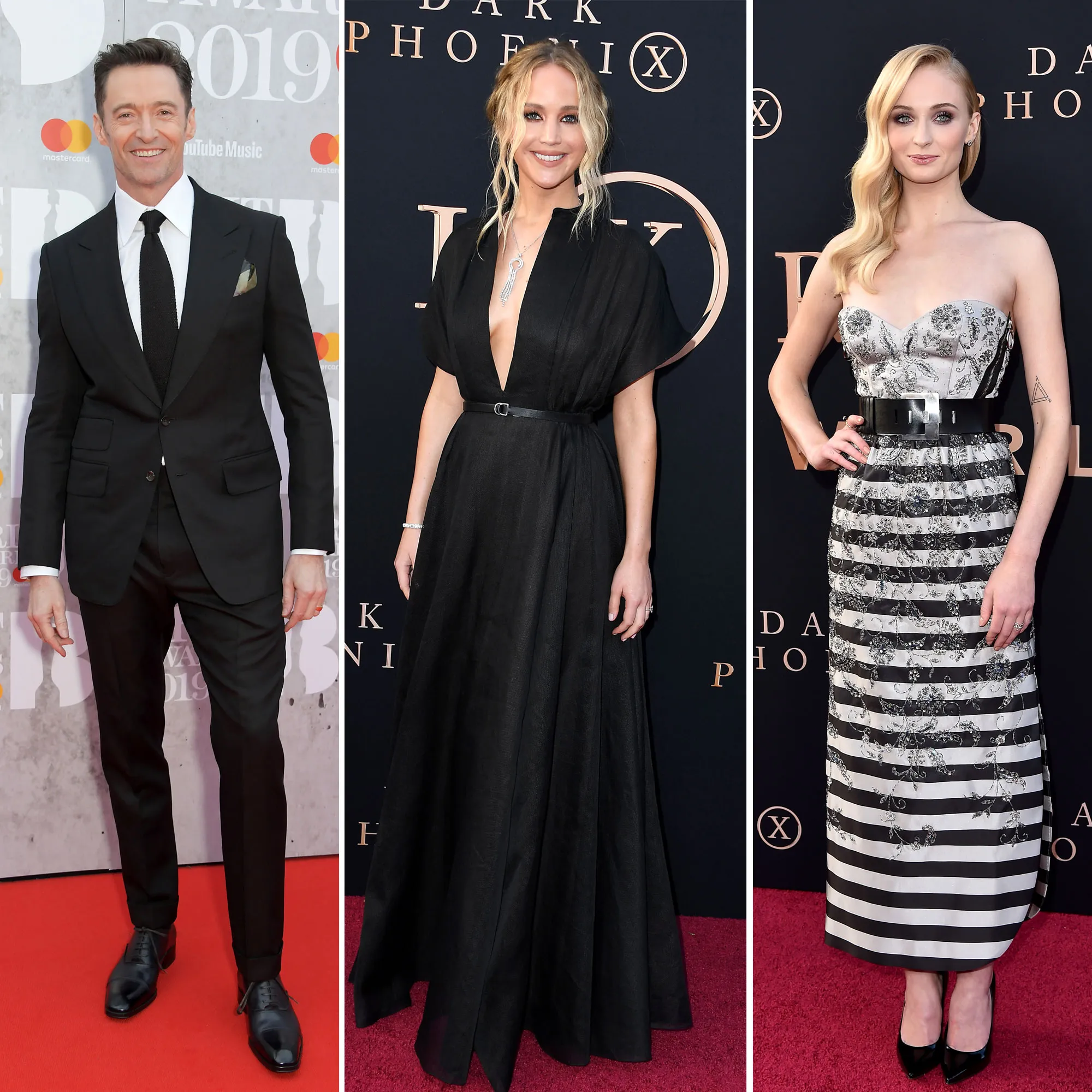 X Men Now and Then Hugh Jackman, Jennifer Lawrence, Sophie Turner