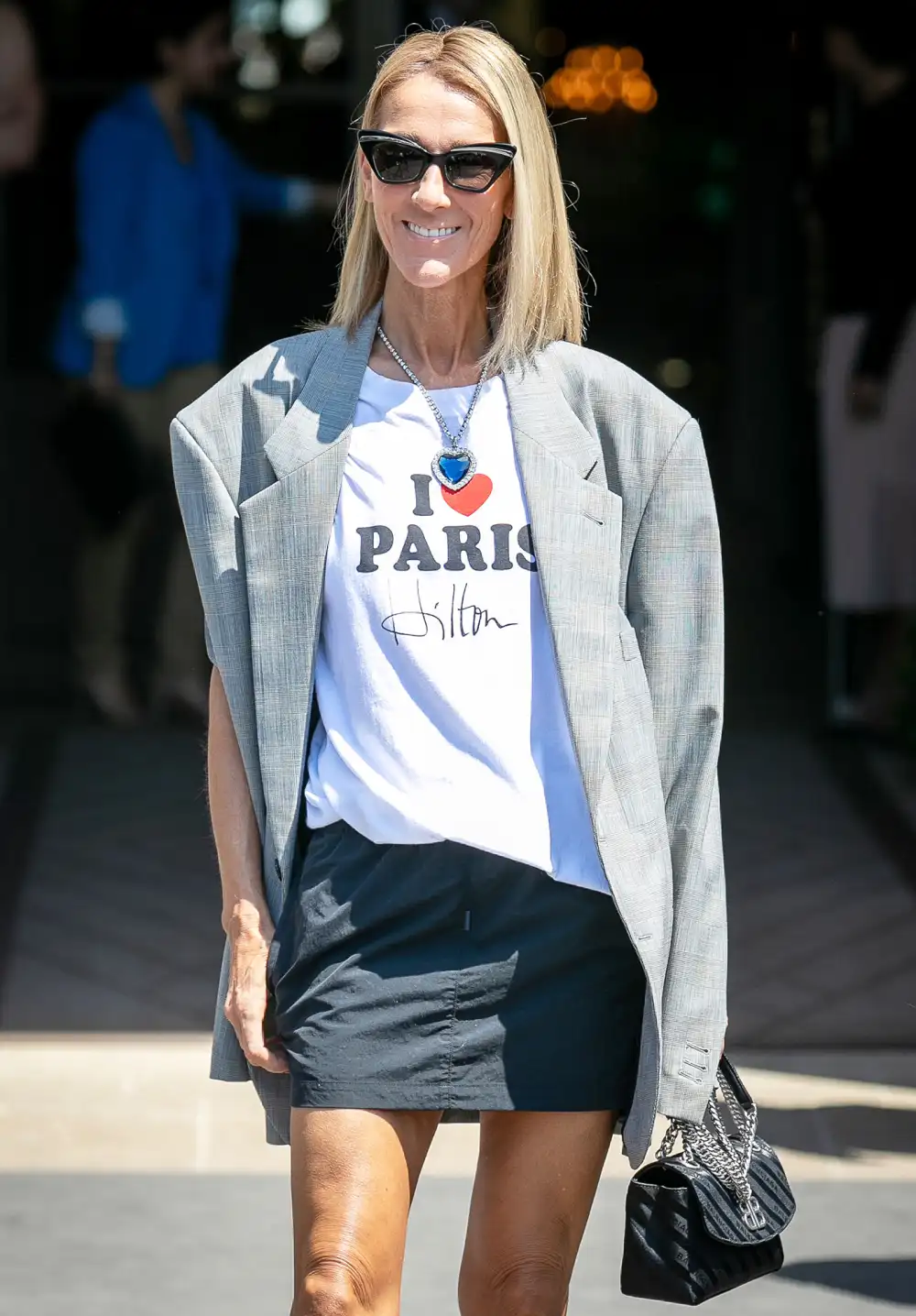 Celine Dion Wearing the Blue Diamond Necklace From Titanic at Paris Fashion Week
