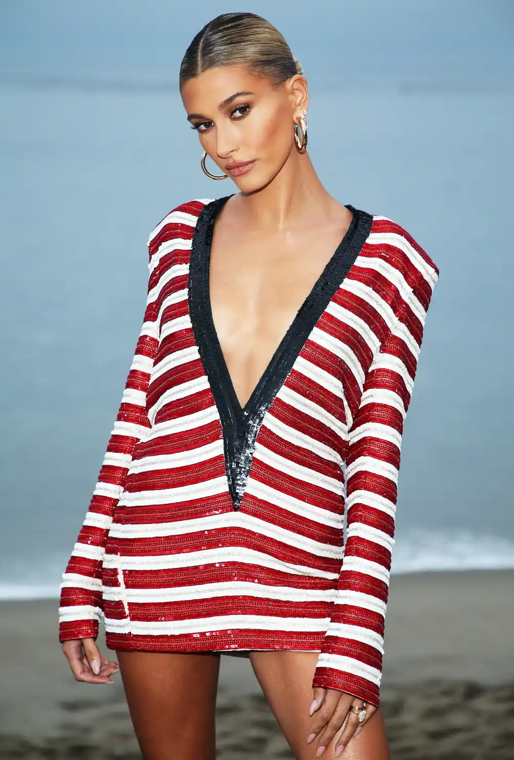 Hailey Bieber Striped Shirtdress June 6, 2019