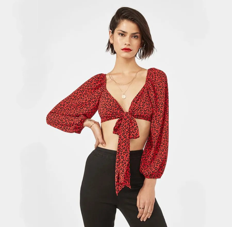 Hannah Godwin JustFab Collaboration - Tie Front Animal Print Top