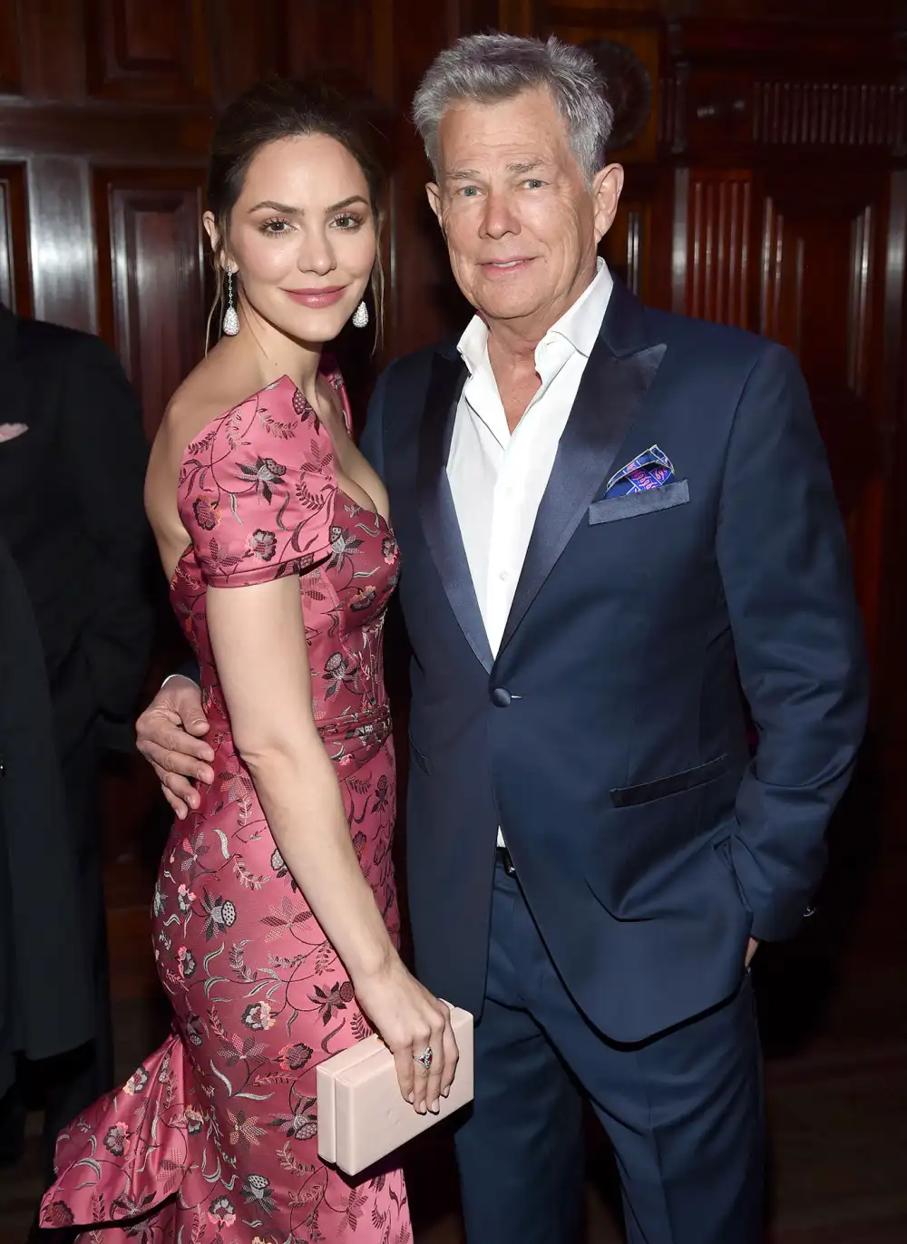 Katharine McPhee Wearing Pink Floral Dress and David Foster