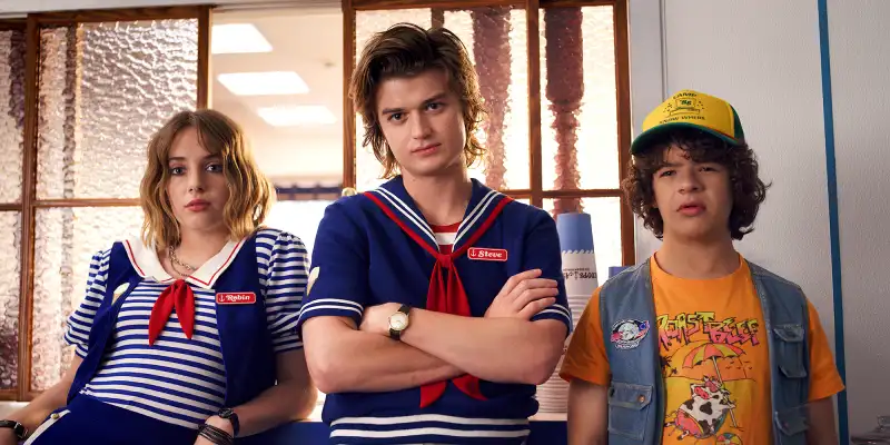 Maya Hawke, Joe Keery, and Gaten Matarazzo on Stranger Things