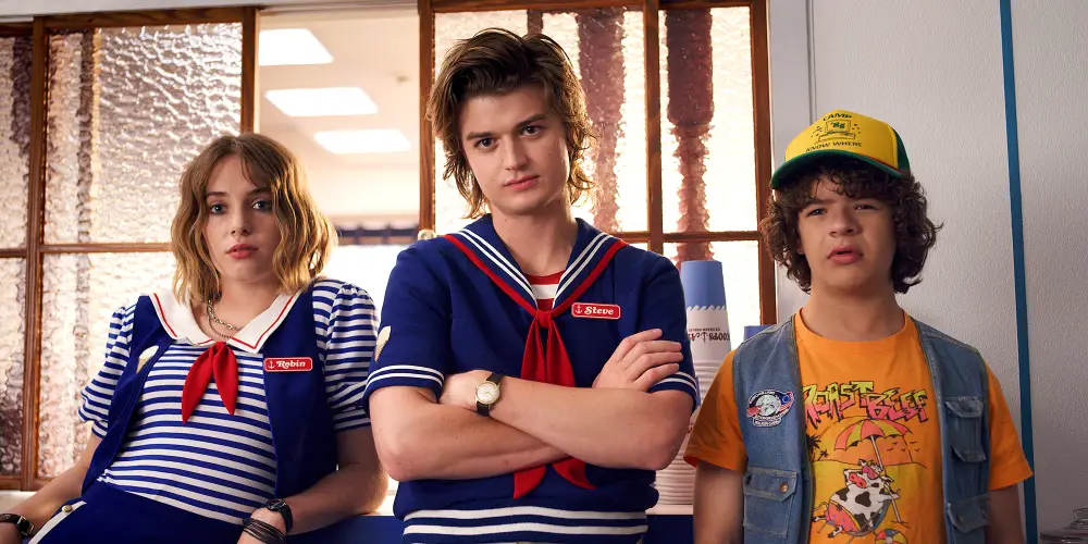 Maya Hawke, Joe Keery, and Gaten Matarazzo on Stranger Things