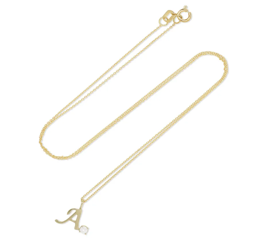 Stone and Strand Alphabet 14-Karat Gold Pearl Necklace
