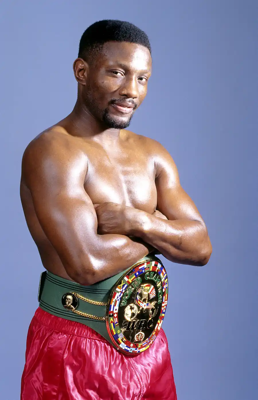 Pernell Whitaker Red Trunks Championship Belt Arms Folded Dead Gallery