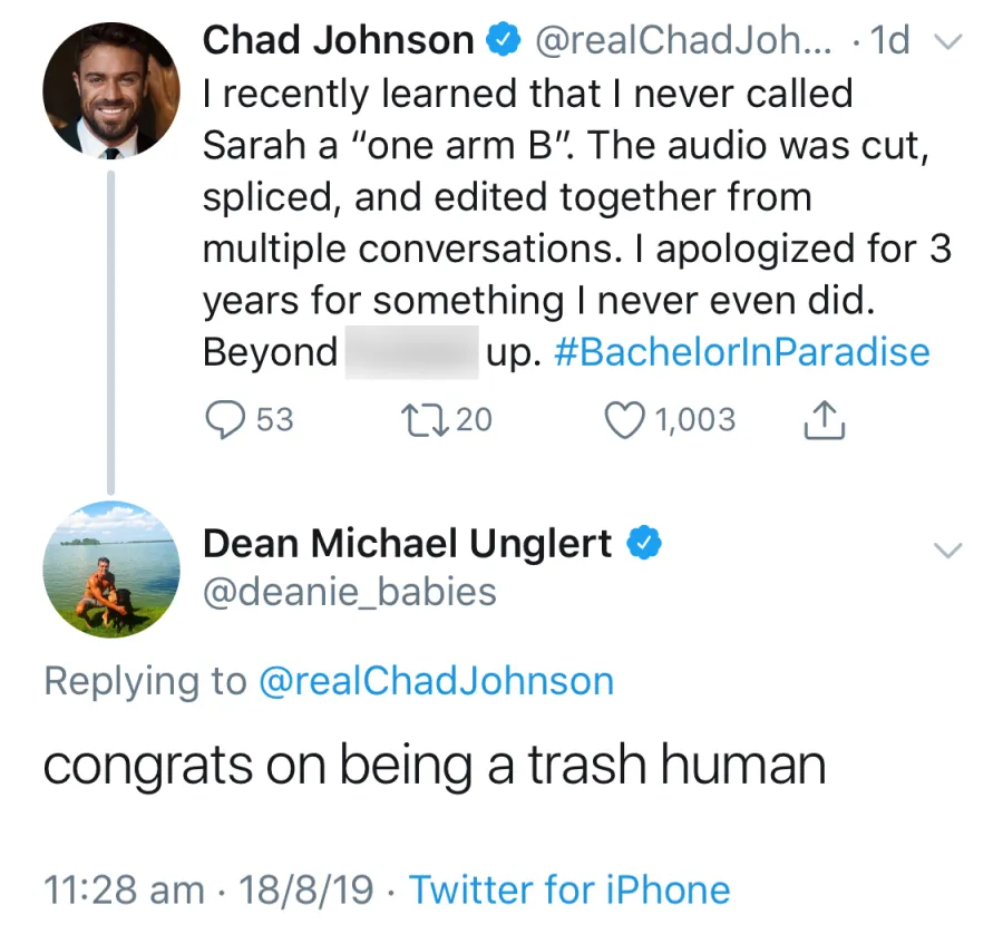 Chad Johnson Slams Bachelor Nation Twitter