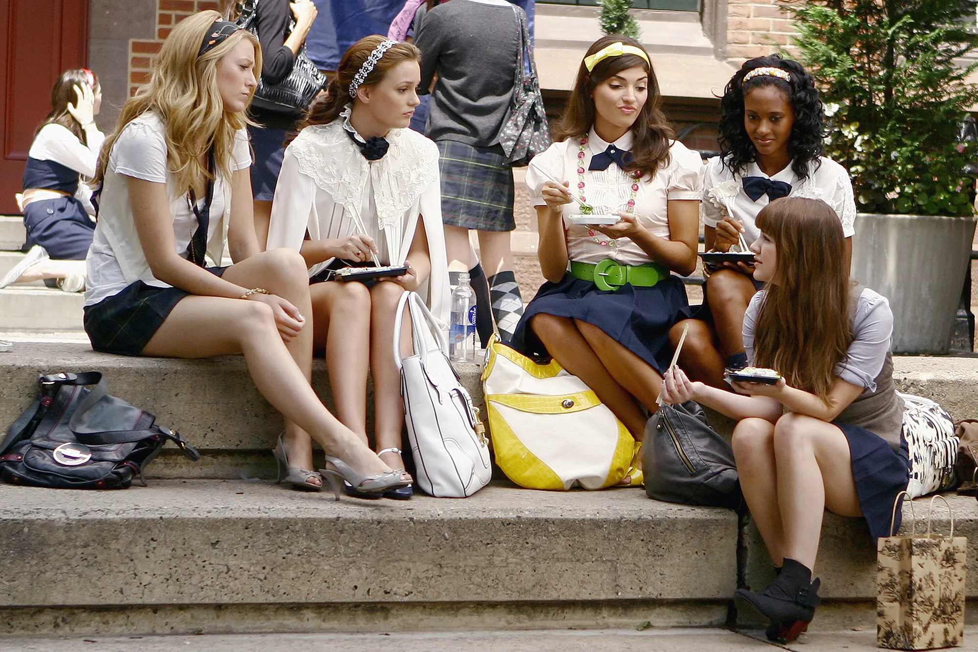 Blake Lively, Leighton Meester on Set of Gossip Girl