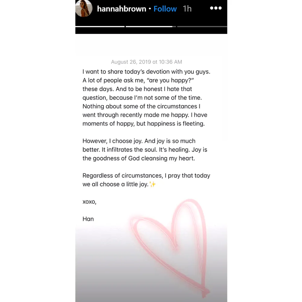Hannah Brown Posts Candid Note About Why She&rsquo;s Not Happy