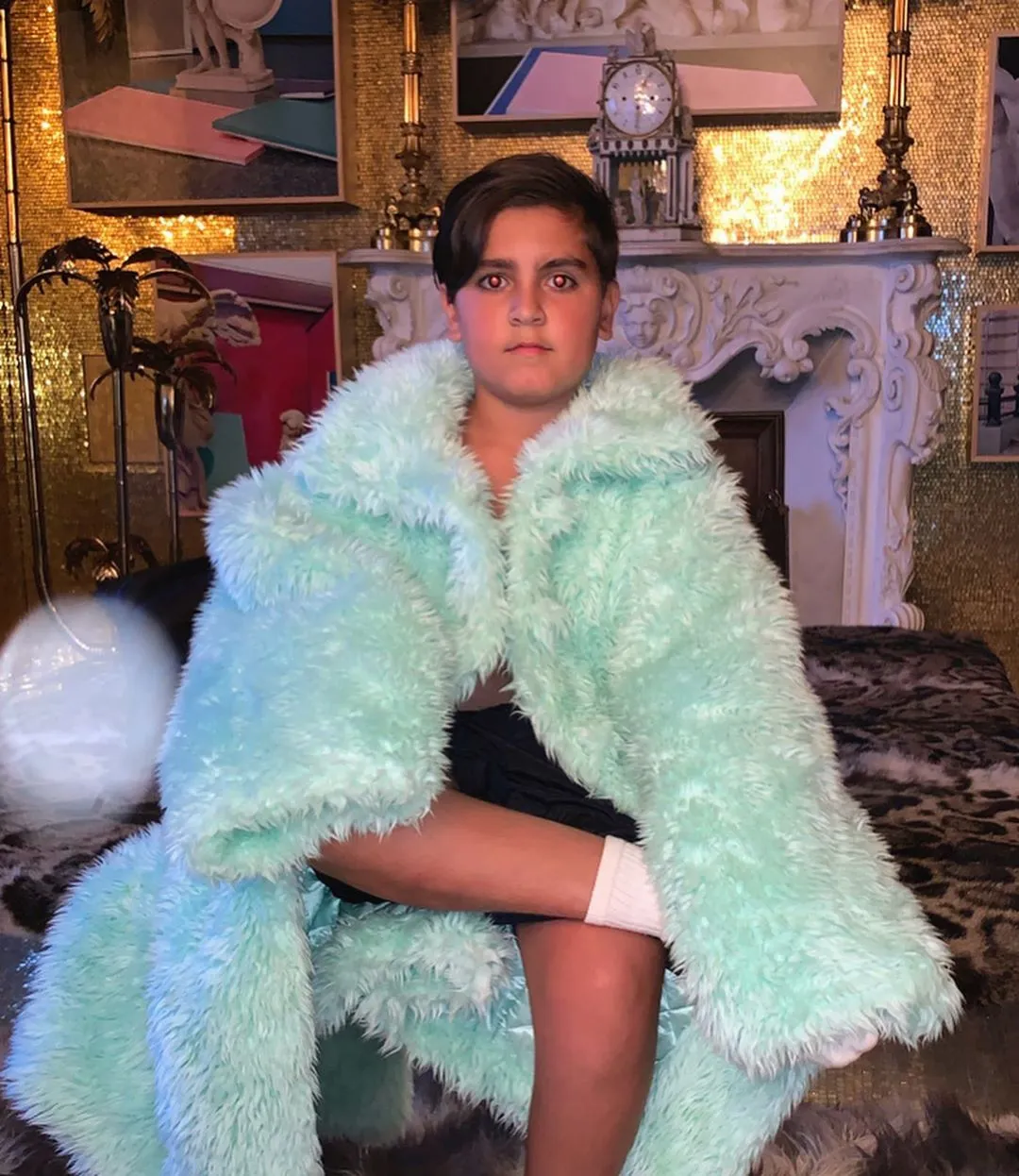 Mason Disick Furry Blue Coat
