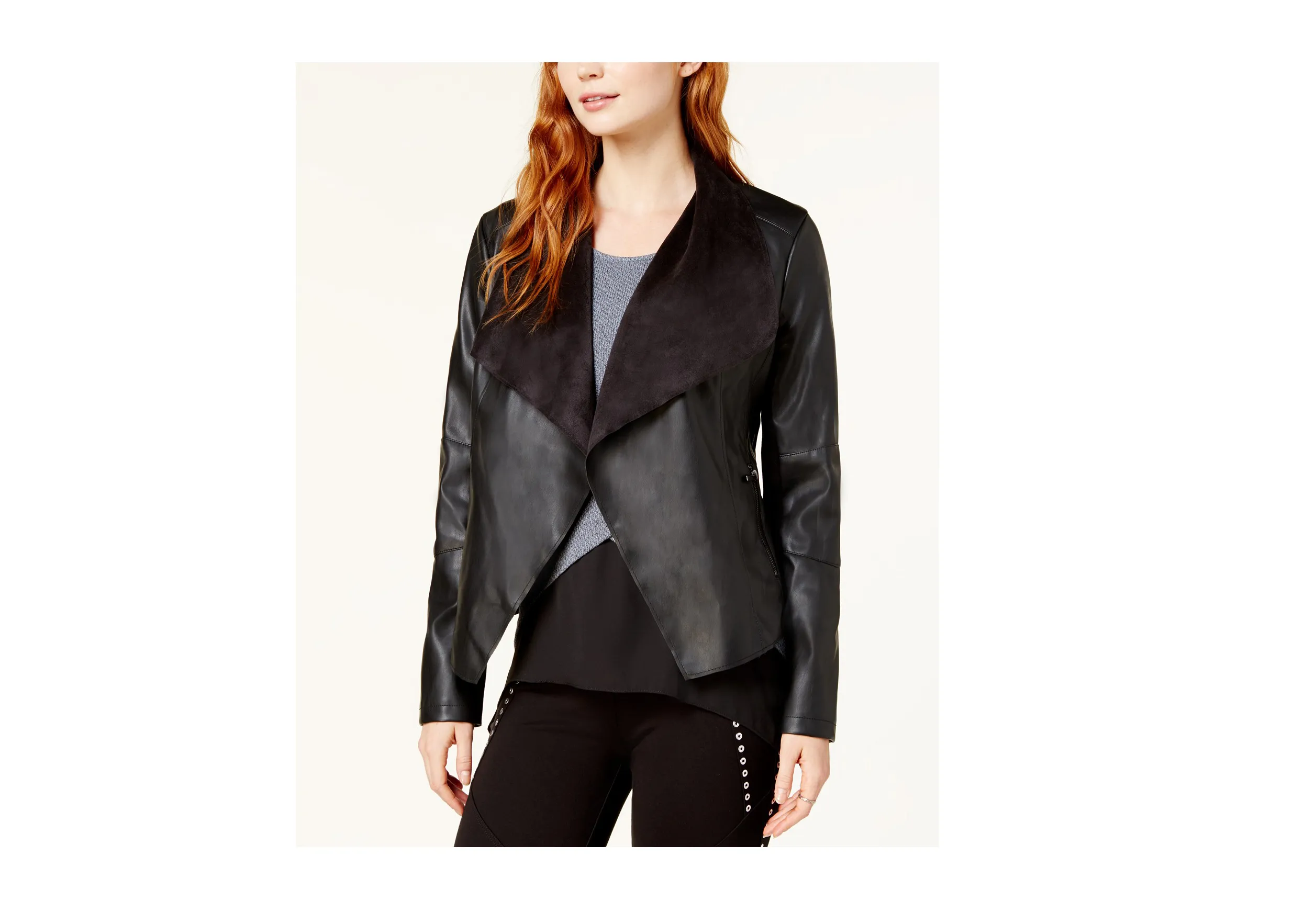 Bar III Flyaway Faux-Leather Jacket Black