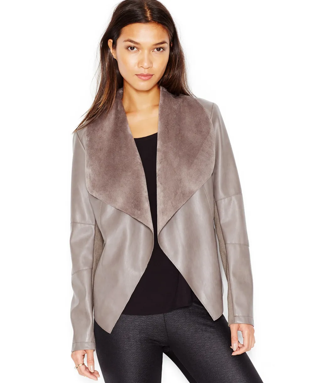 Bar III Flyaway Faux-Leather Jacket Grey