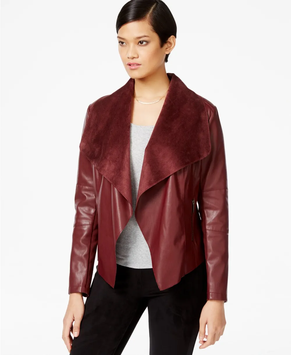 Bar III Flyaway Faux-Leather Jacket Red