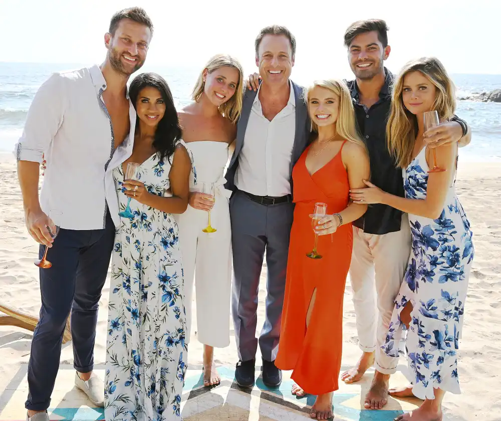 Chris Bukowski Katie Morton Kristian Haggerty Chris Harrison Demi Burnett Dylan Barbour and Hannah Godwin after the Bachelor in Paradise finale
