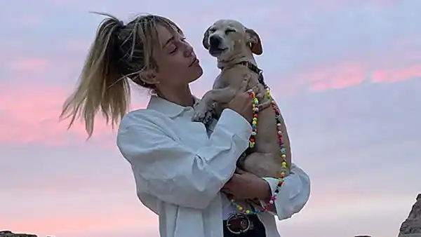 Miley Cyrus Hikes and Gets Massage With Her Dog Bean
