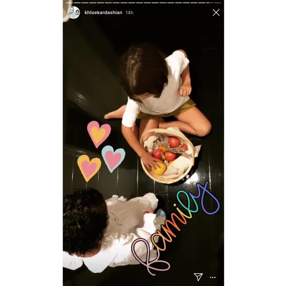 True Thompson and Penelope Disick with Fruit Basket