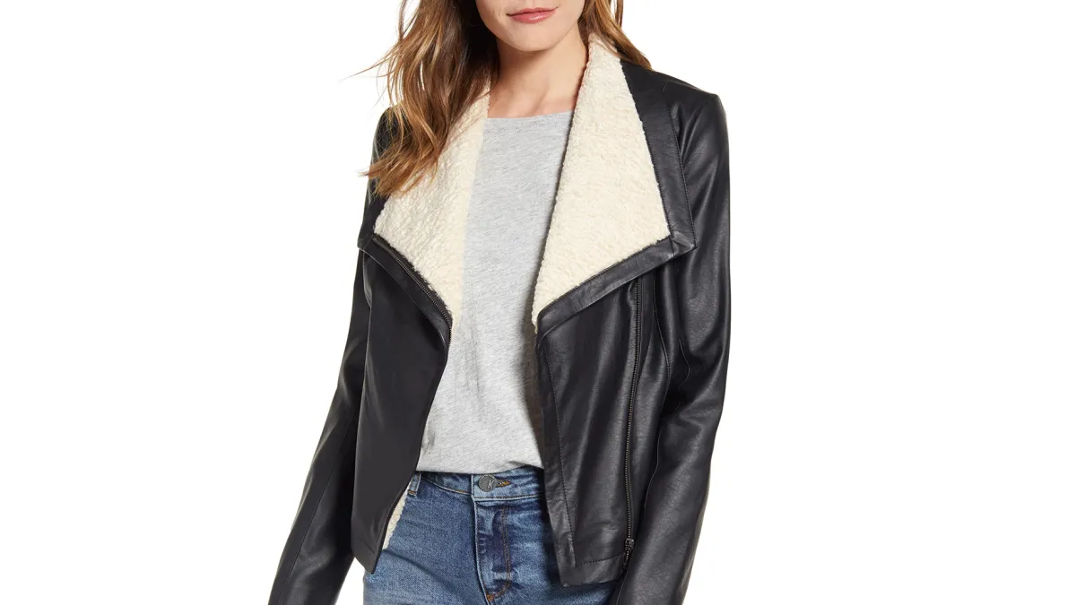 Caslon Faux Leather & Faux Fur Moto Jacket