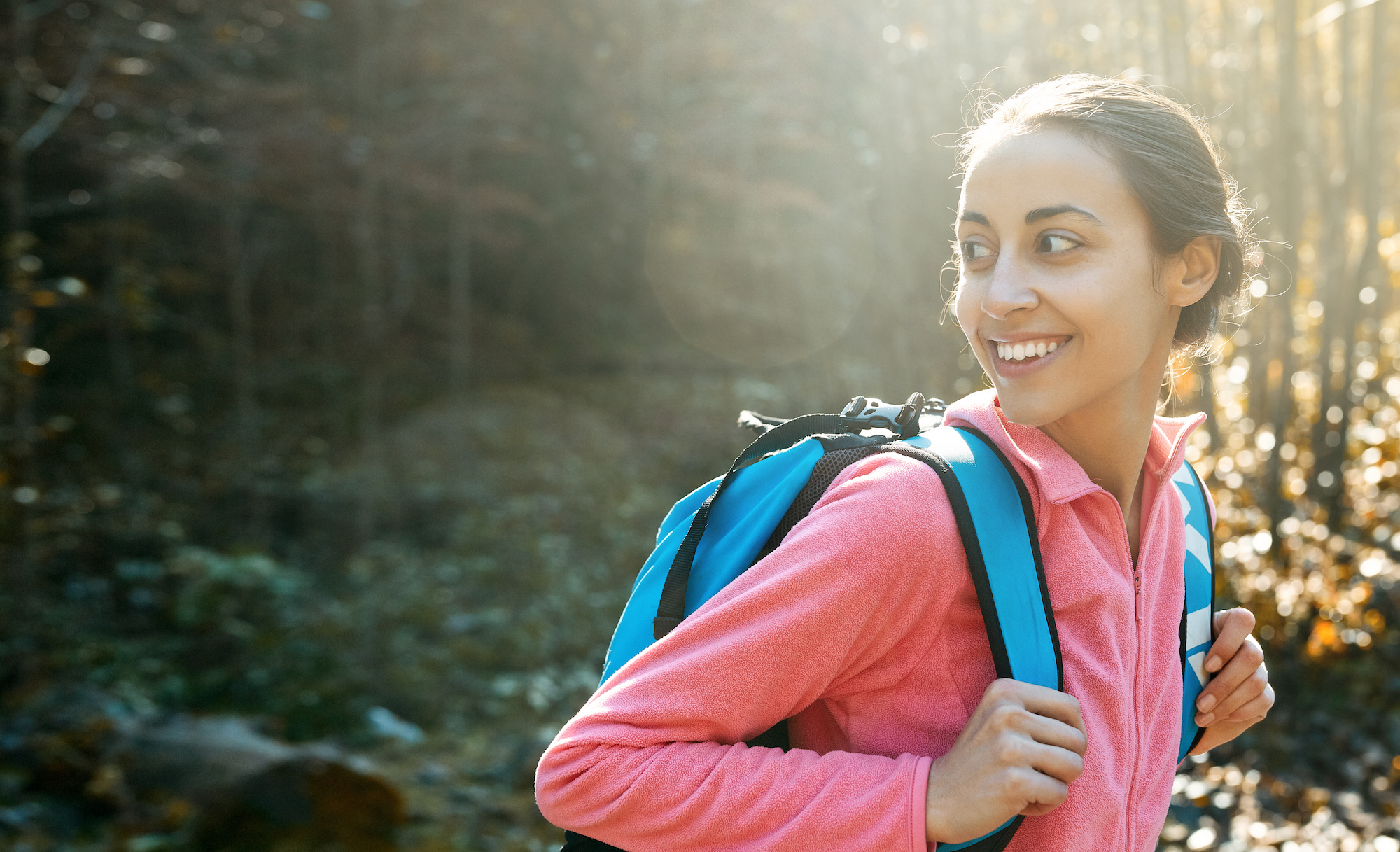 Woman wearing pink fleece jacket