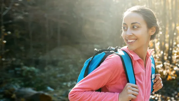 Woman wearing pink fleece jacket