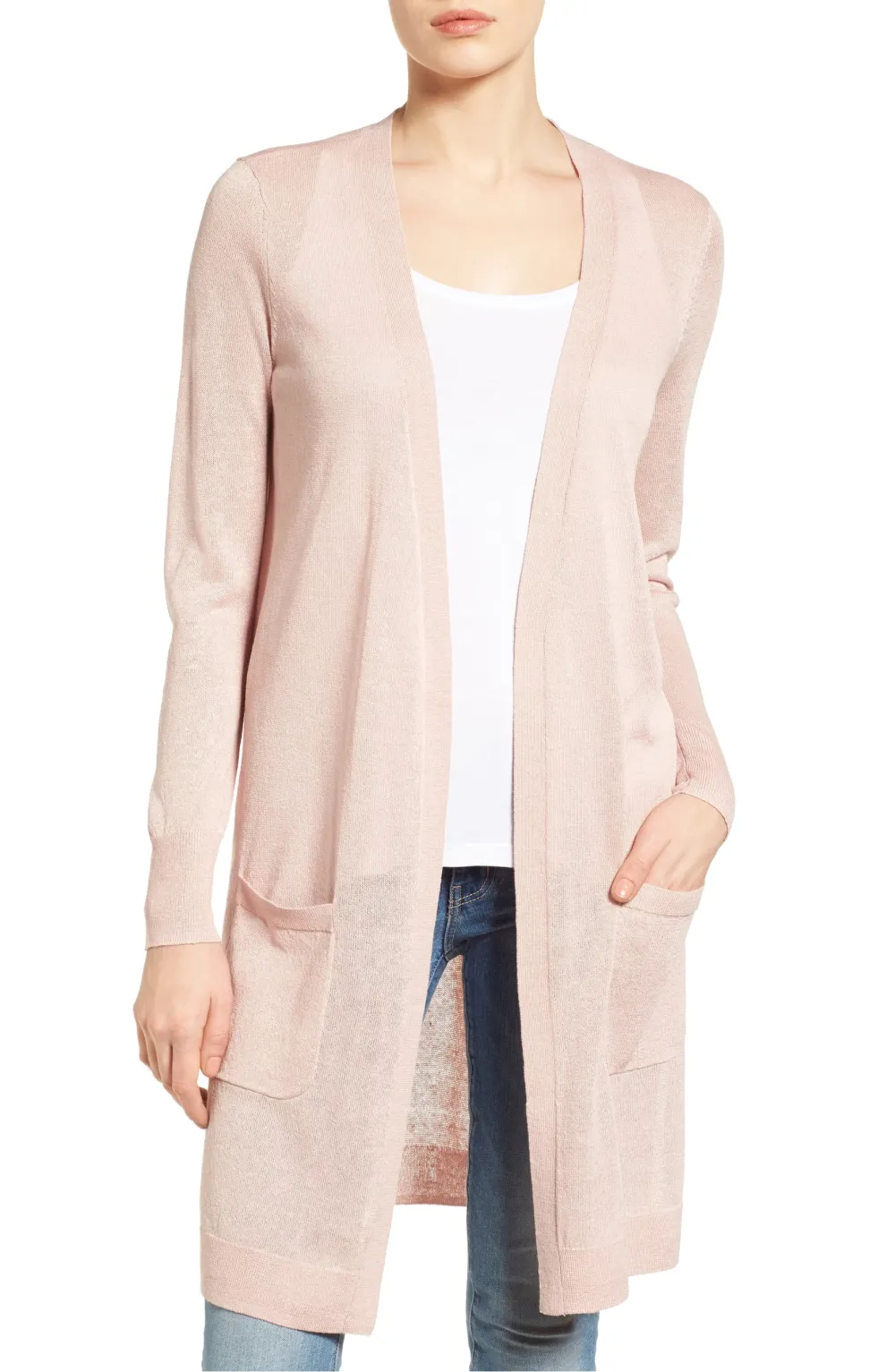 Halogen Long Linen Blend Cardigan pink