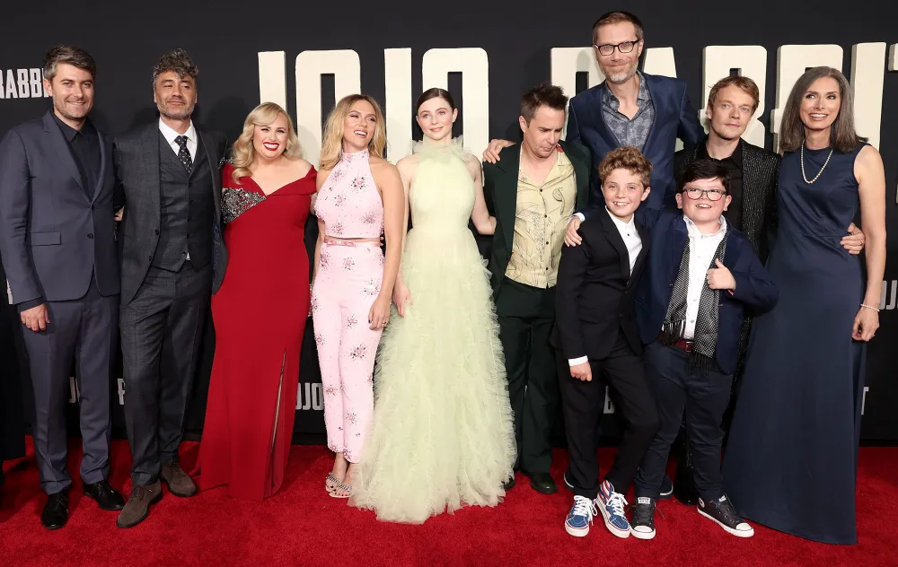 Jojo Rabbit Cast Red Carpet Carthew Neal, Taika Waititi, Rebel Wilson, Scarlett Johansson, Thomasin McKenzie, Sam Rockwell, Stephen Merchant, Roman Griffin Davis, Archie Yates, Alfie Allen and Christine Leunens