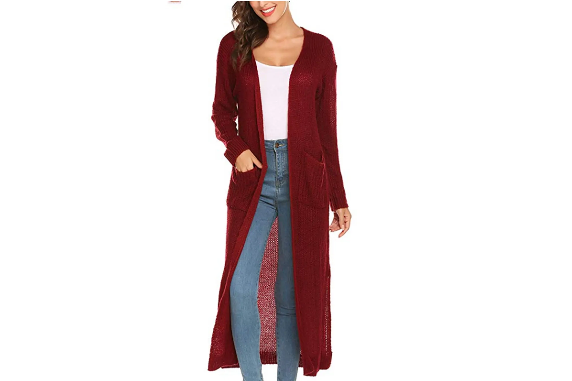 Kinstore-Long-Sleeve-Cardigan-Red