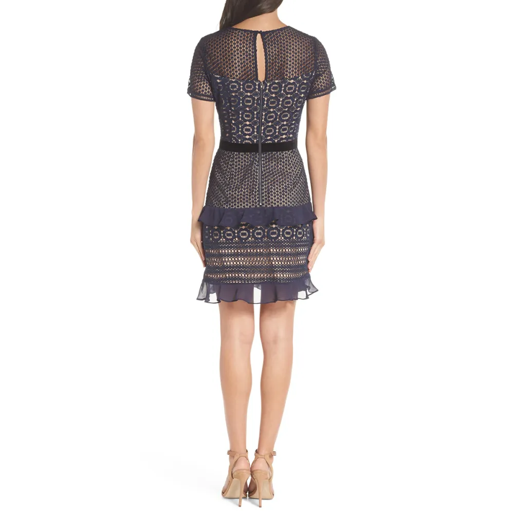 Chelsea28 Velveteen Belt Lace Sheath Dress