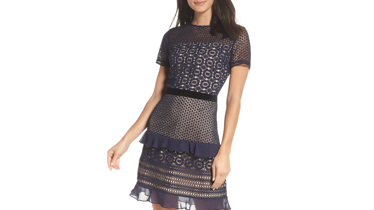 Chelsea28 Velveteen Belt Lace Sheath Dress