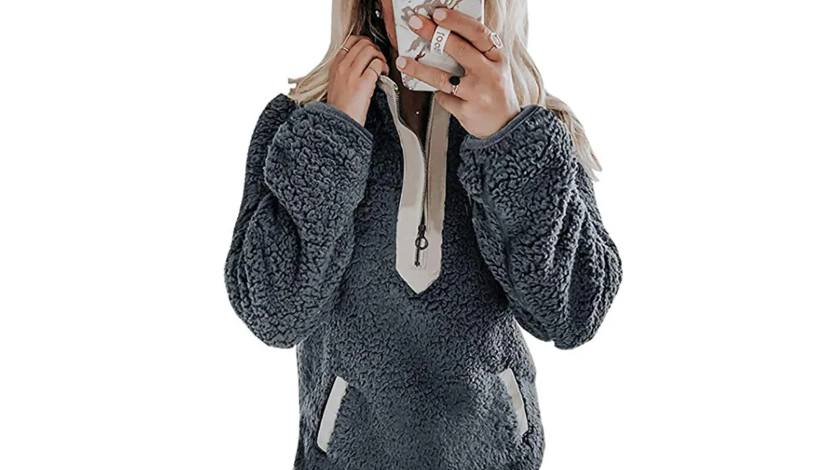 BTFBM Women's Fleece Sherpa Fuzzy Pullover grey and beige